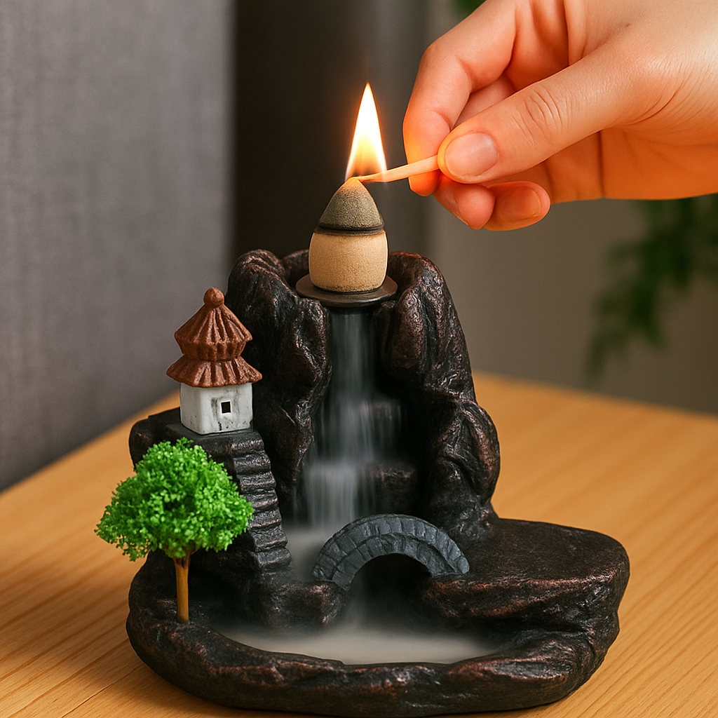 Waterfall Backflow Incense Holder – AromaCascade™