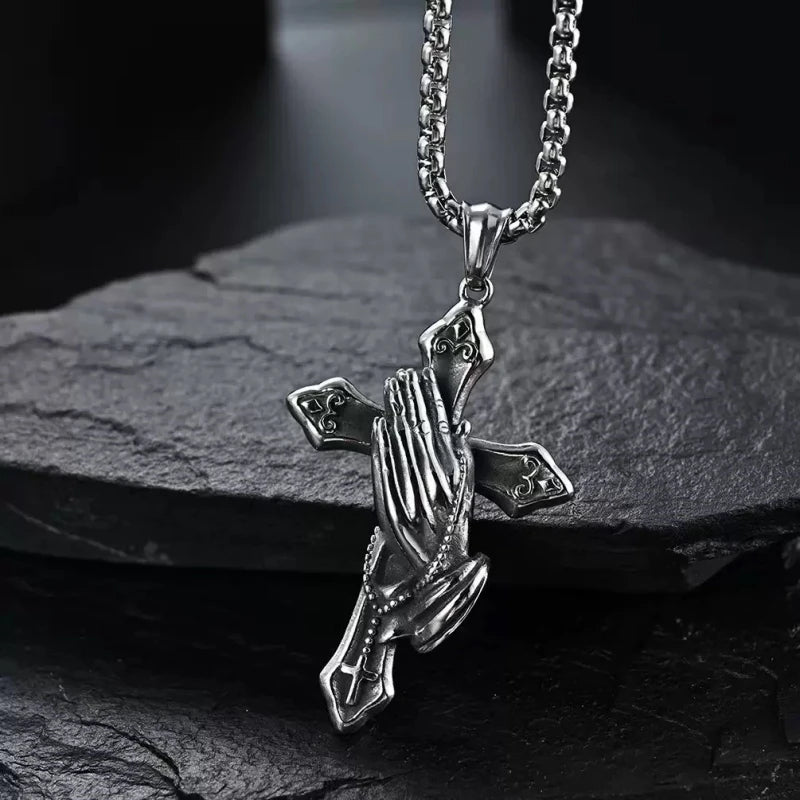 Prayer Hand Cross Necklace – FaithForge™
