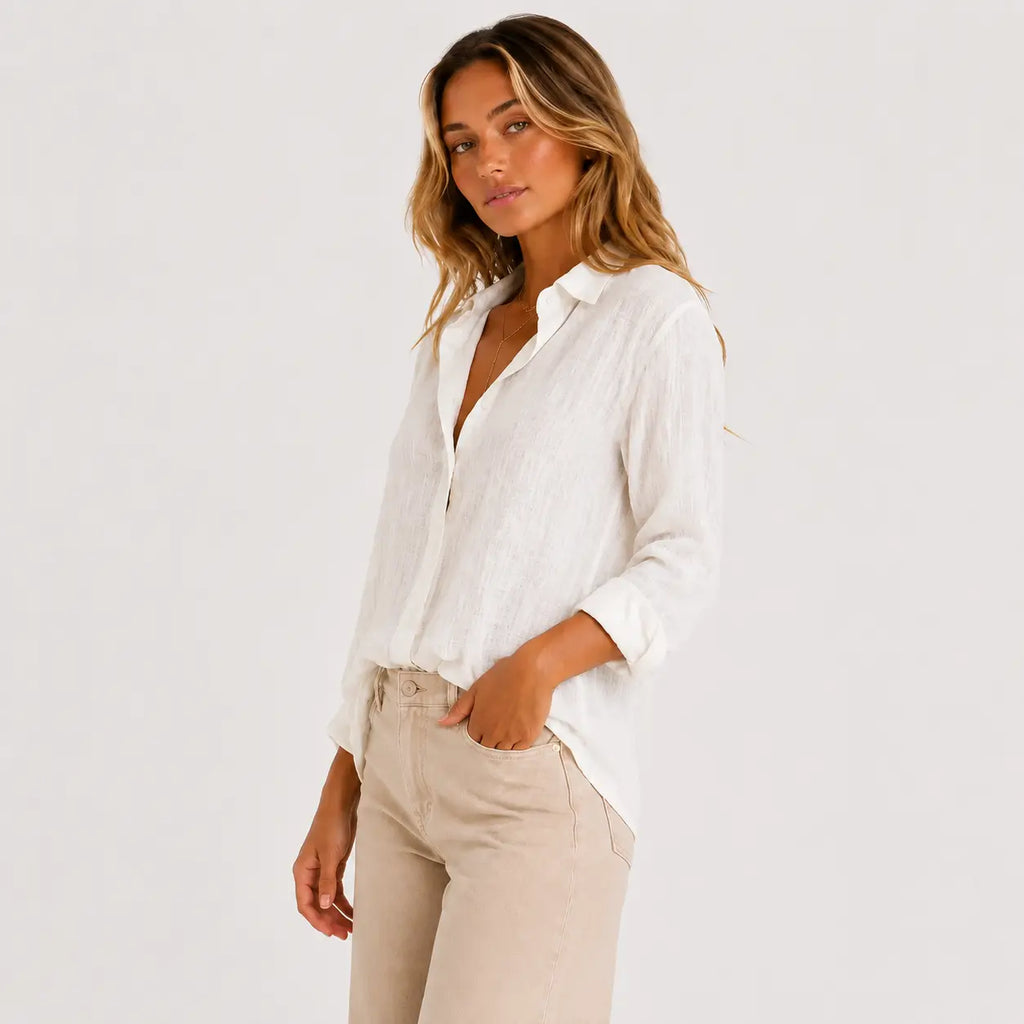 Blusa de Lino con Cuello V Elegante