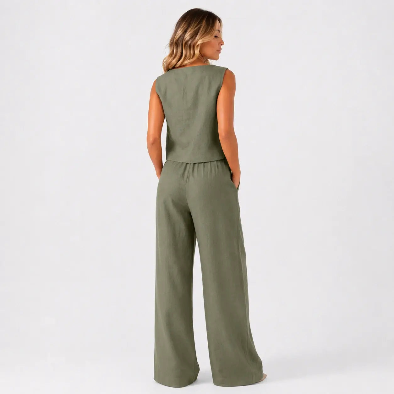 Conjunto de Lino Premium con Pantalón y Collar Elegante