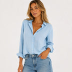 Blusa de Lino con Cuello V Elegante