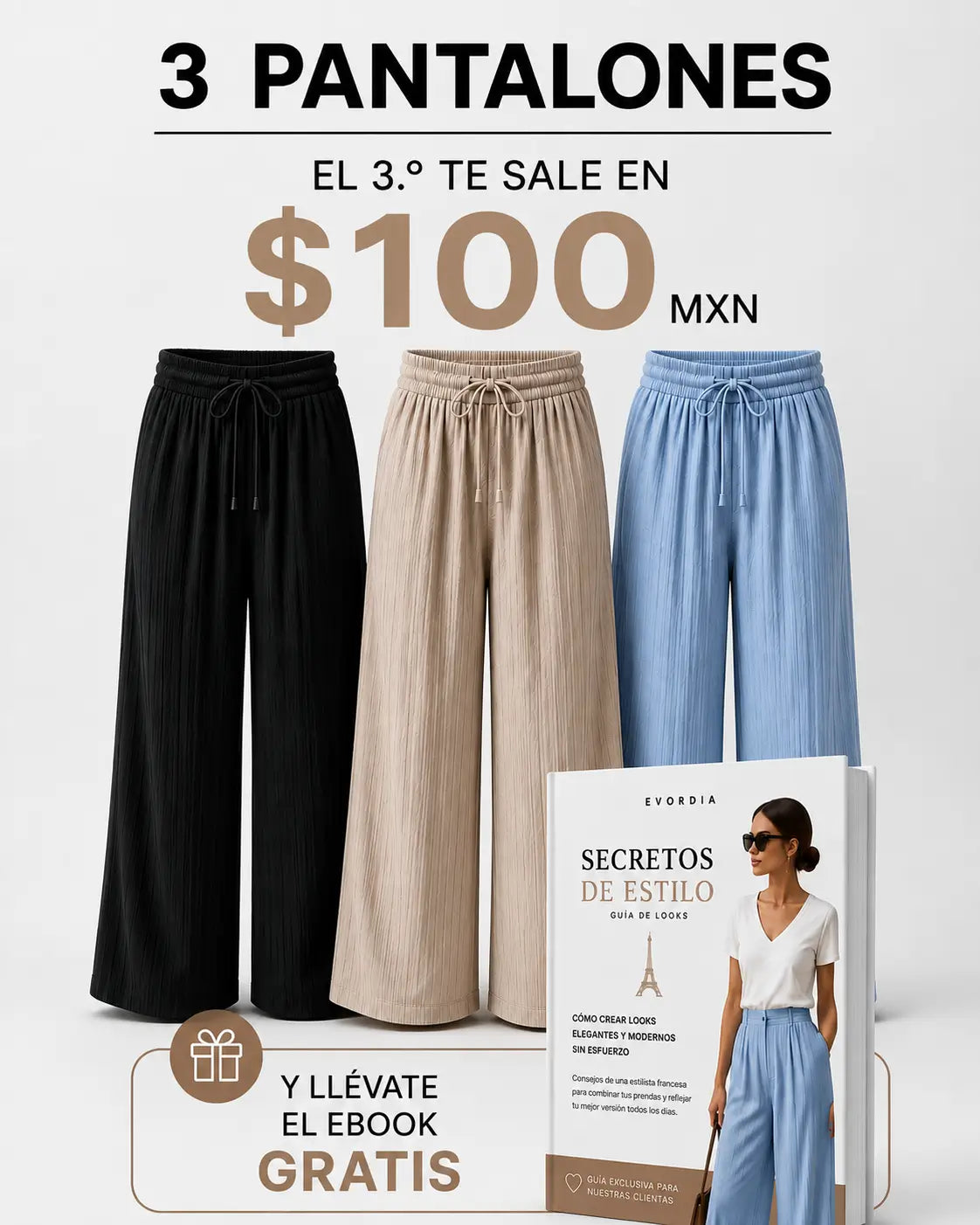 Evordia Olas - Pantalón Palazzo Plisado