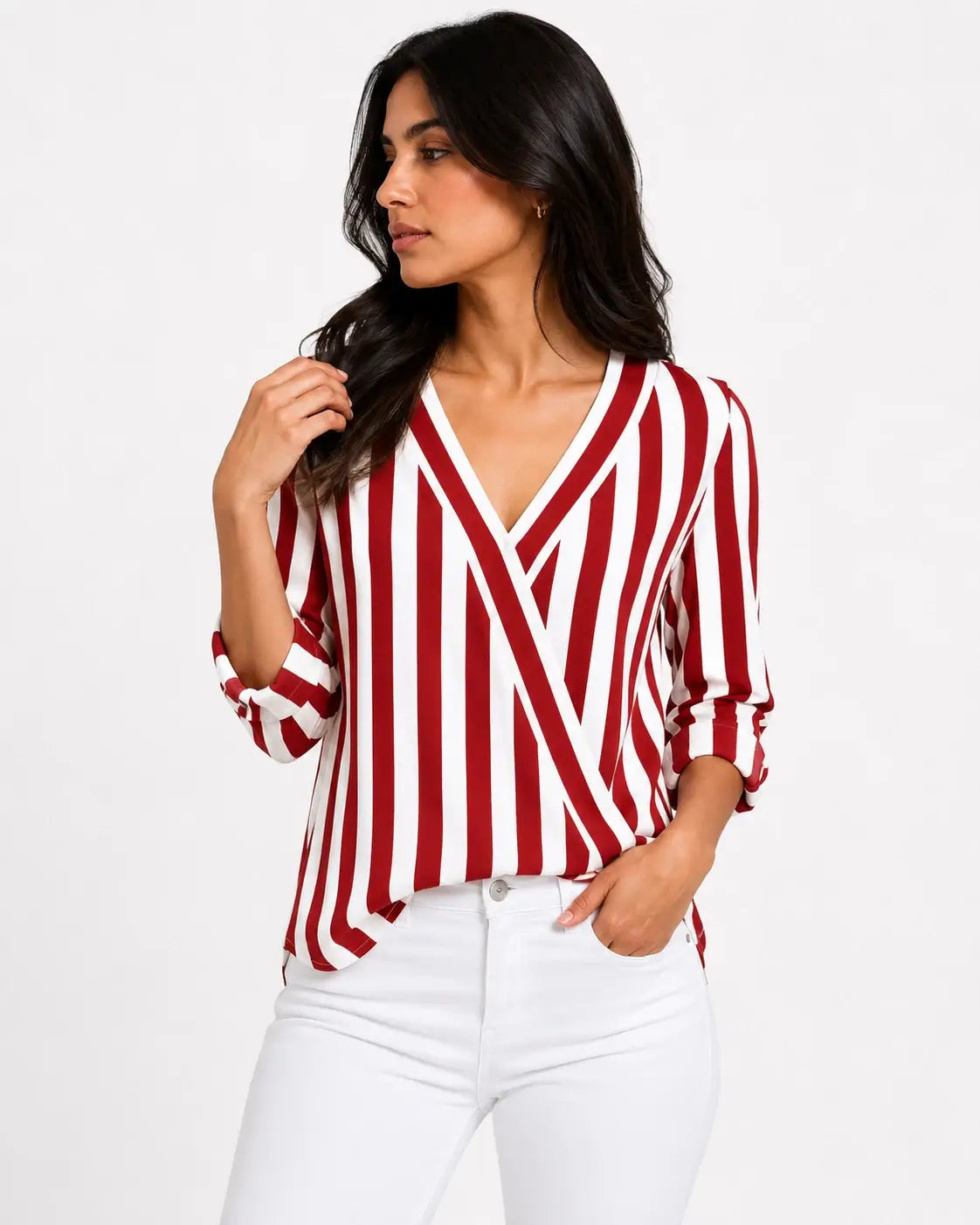 Evordia Líneas - Camisa de Rayas con Cuello V Elegante