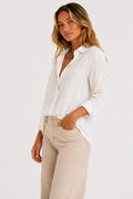 Camisa Lino Cuello V Elegante