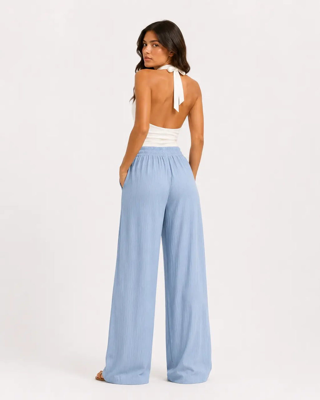 Evordia Olas - Pantalón Palazzo Plisado