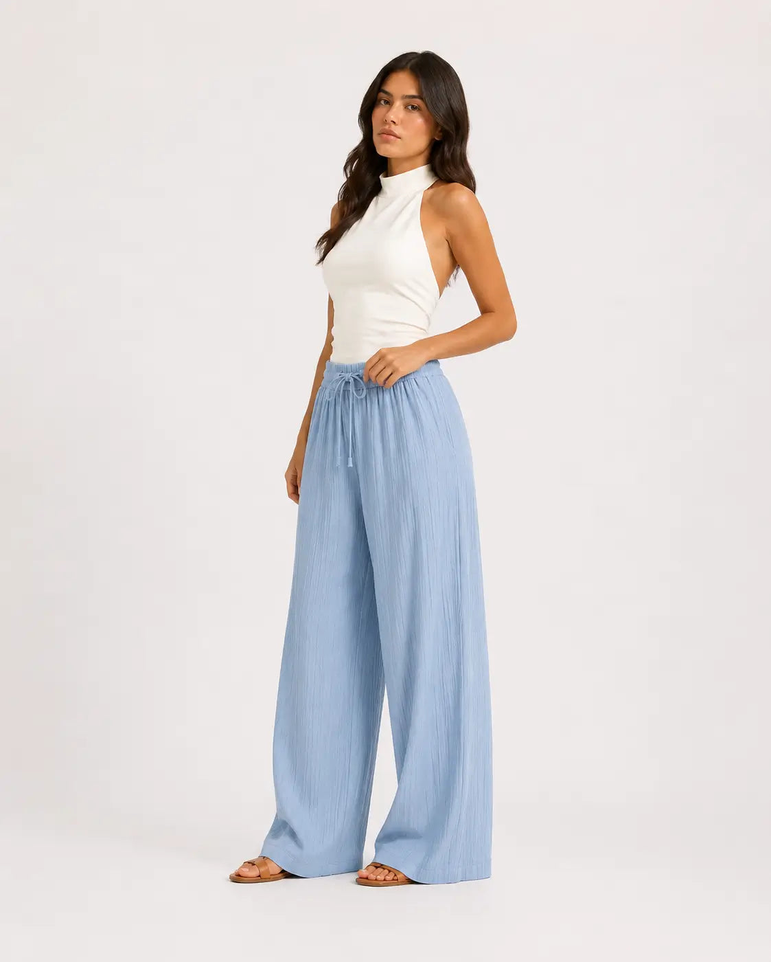 Evordia Olas - Pantalón Palazzo Plisado