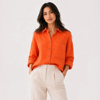 Blusa Suelta Estilo Lino Elegante y Bolsillo Lateral.
