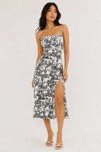 Vestido Estampado Vintage Abertura
