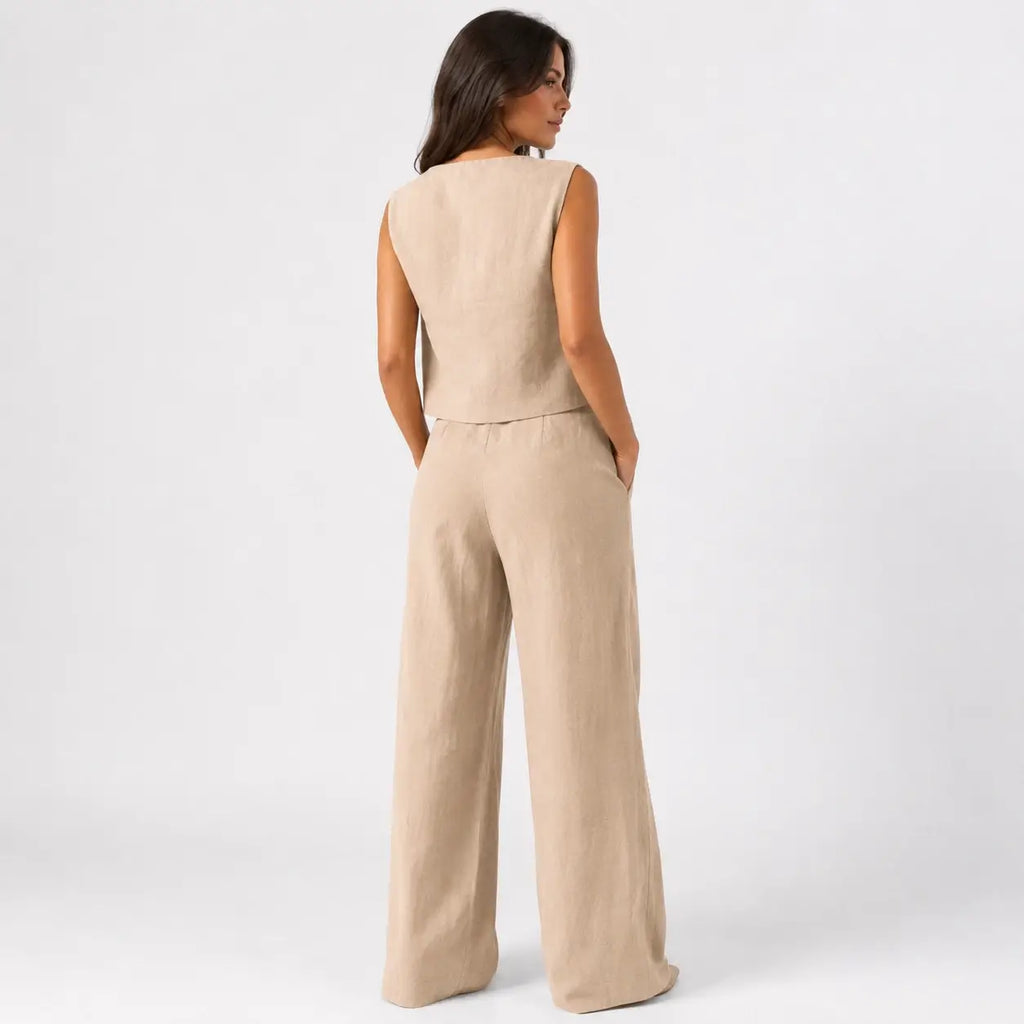 Conjunto de Lino Premium con Pantalón y Collar Elegante