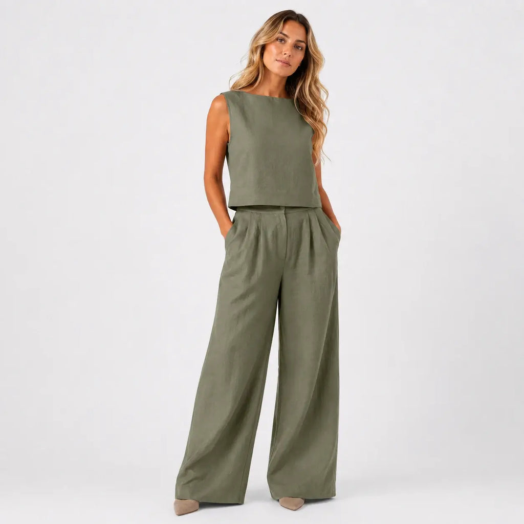 Conjunto de Lino Premium con Pantalón y Collar Elegante