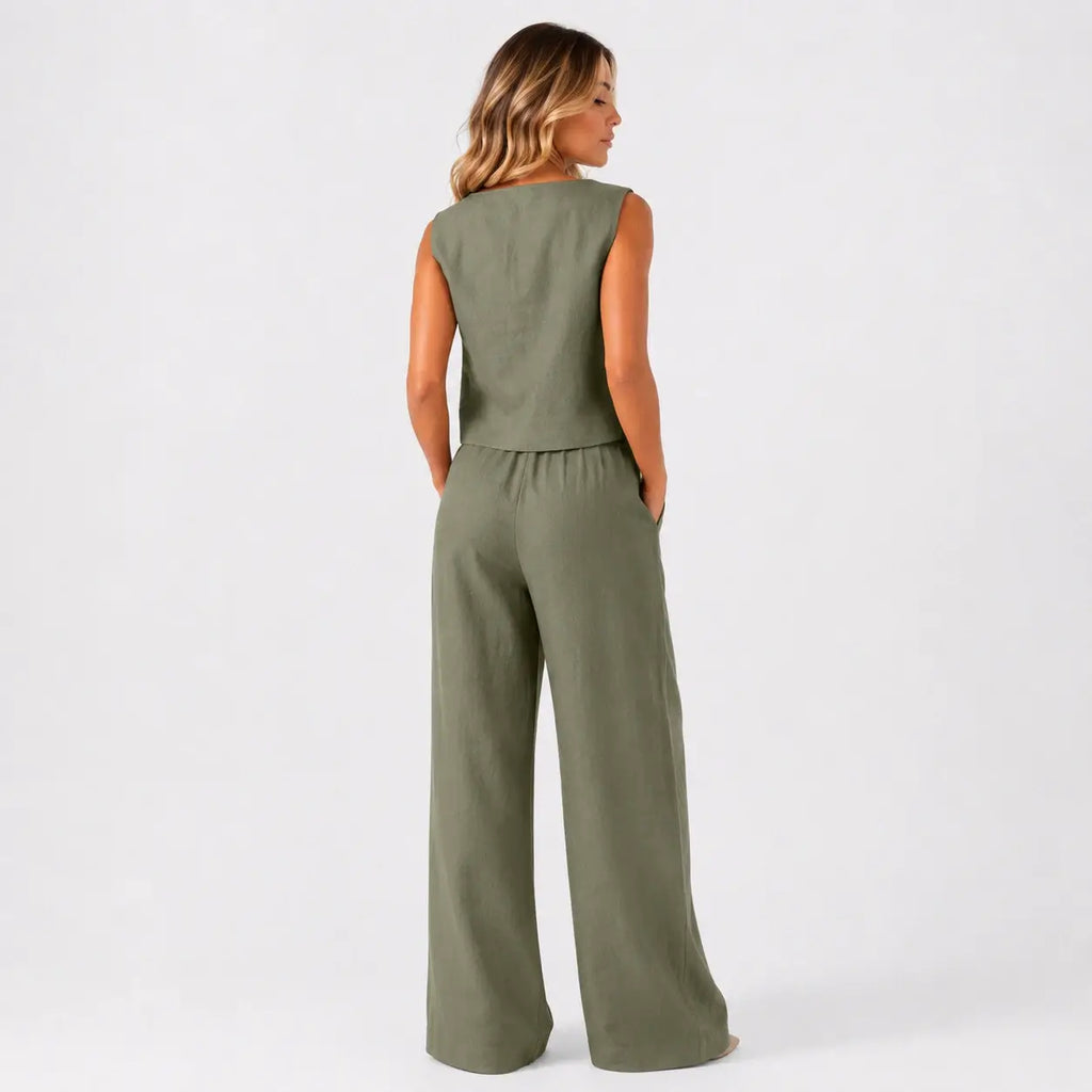 Conjunto de Lino Premium con Pantalón y Collar Elegante