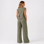 Conjunto de Lino Premium con Pantalón y Collar Elegante