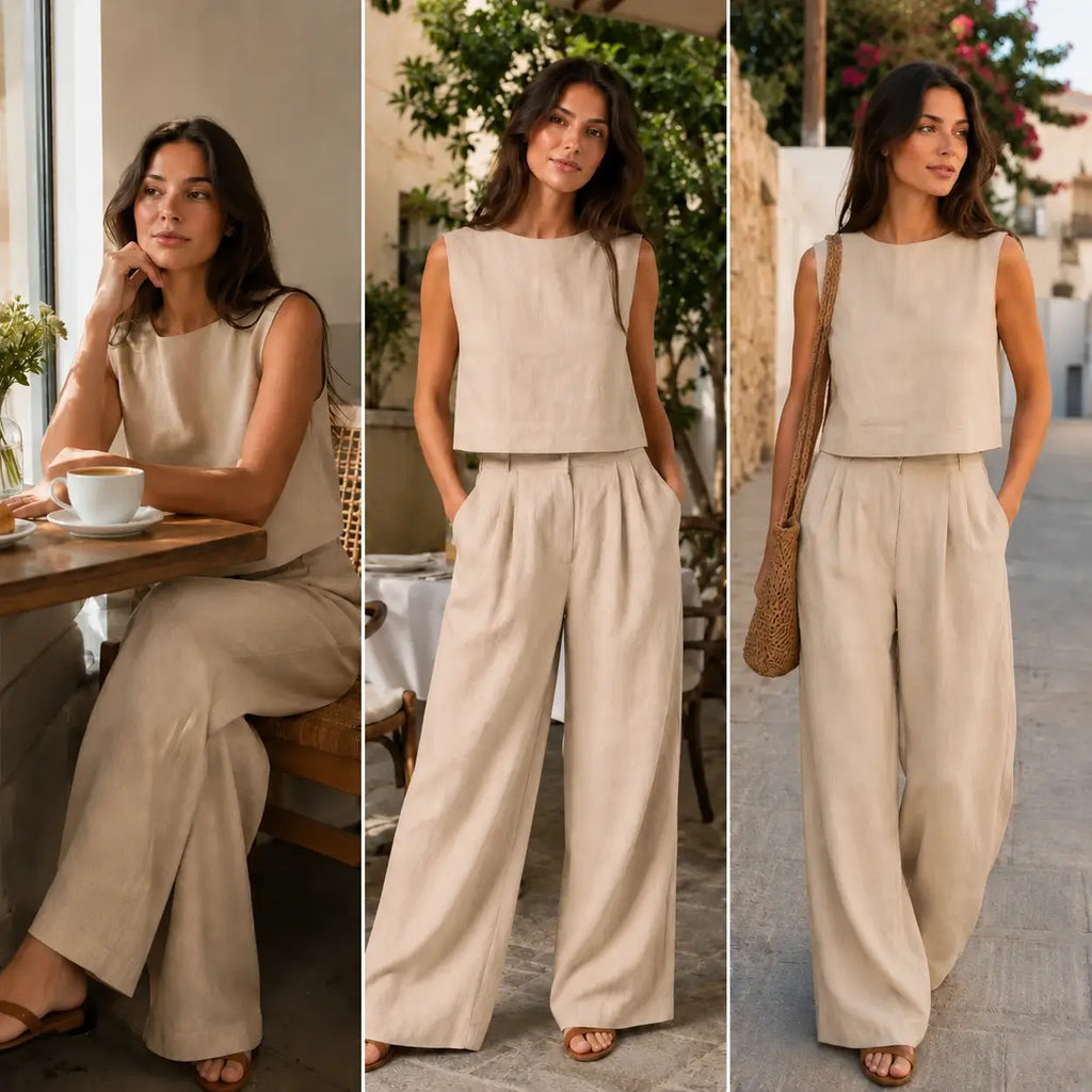 Conjunto de Lino Premium con Pantalón y Collar Elegante