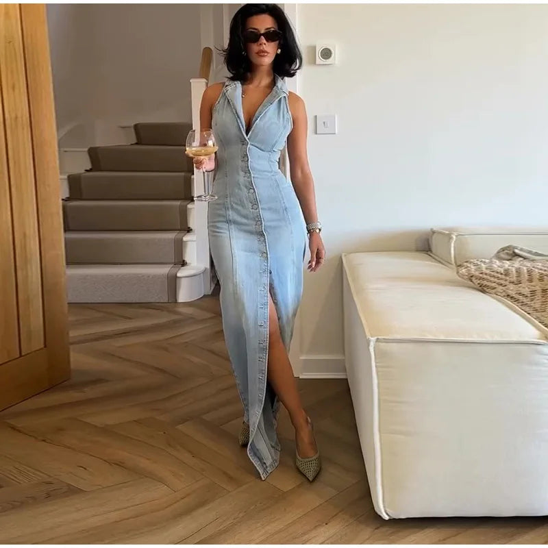 Denim Elegance Maxi – Aurelia™