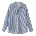 HXAO 2025 Woman Blouses Long Stripe Shirts Women Spring Summer Long Sleeve Blue White Shirt Woman Large Tops Button Up Shirts