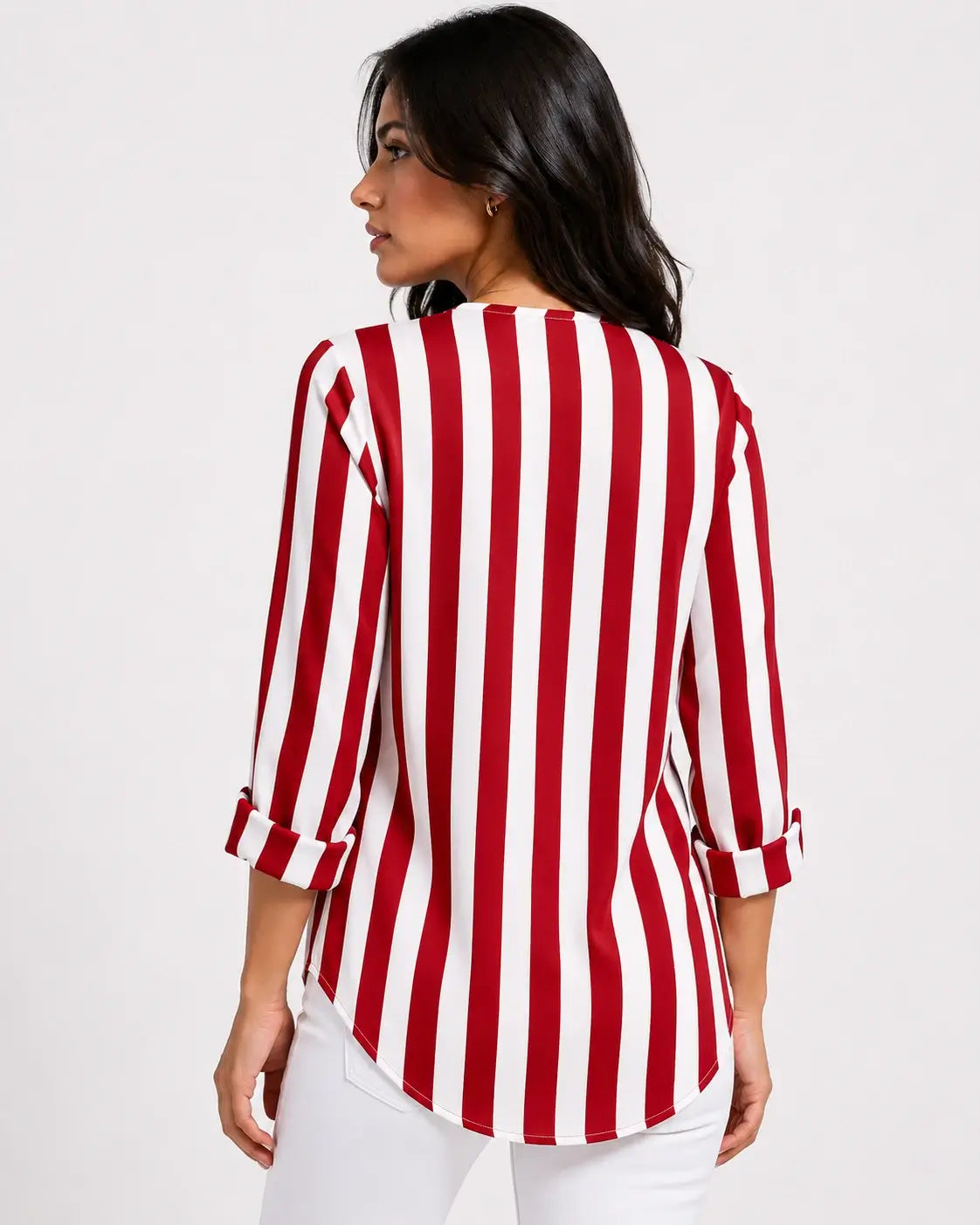 Evordia Líneas - Camisa de Rayas con Cuello V Elegante