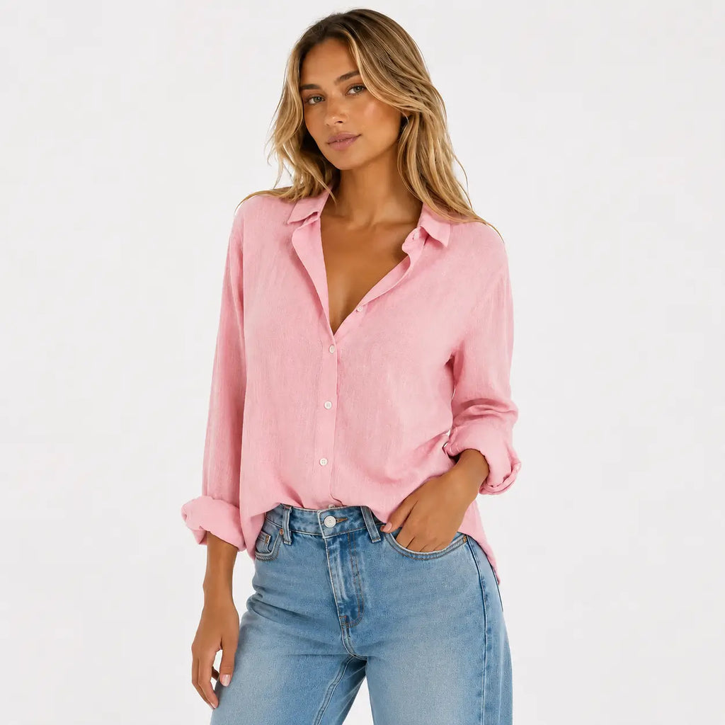 Blusa de Lino con Cuello V Elegante