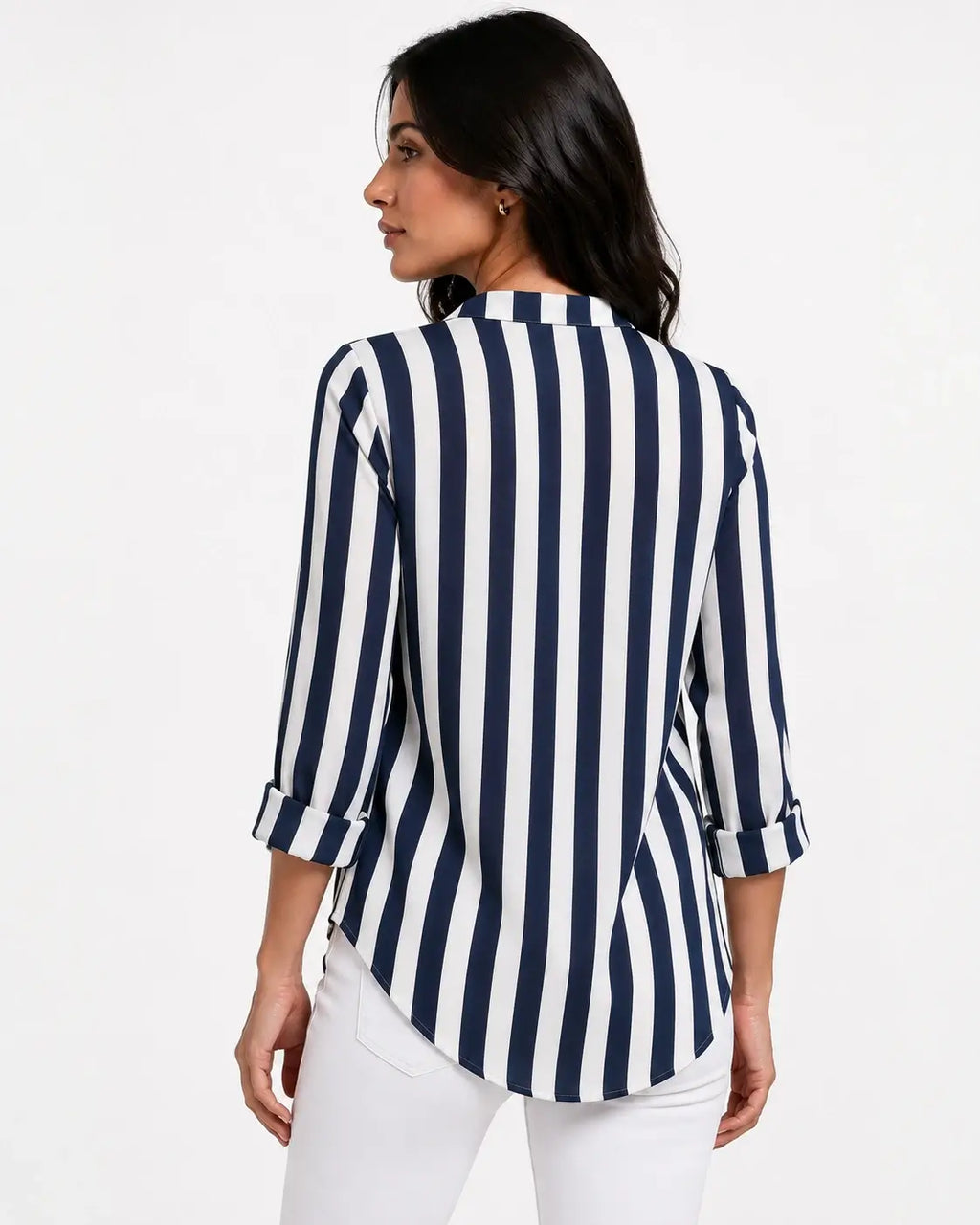 Evordia Líneas - Camisa de Rayas con Cuello V Elegante