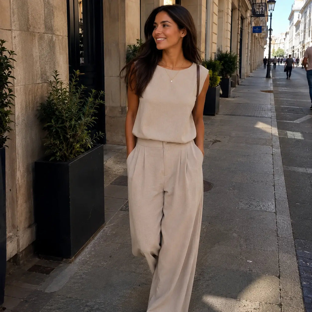 Conjunto de Lino Premium con Pantalón y Collar Elegante