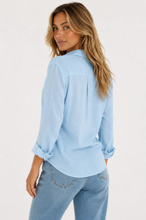 Camisa Lino Cuello V Elegante