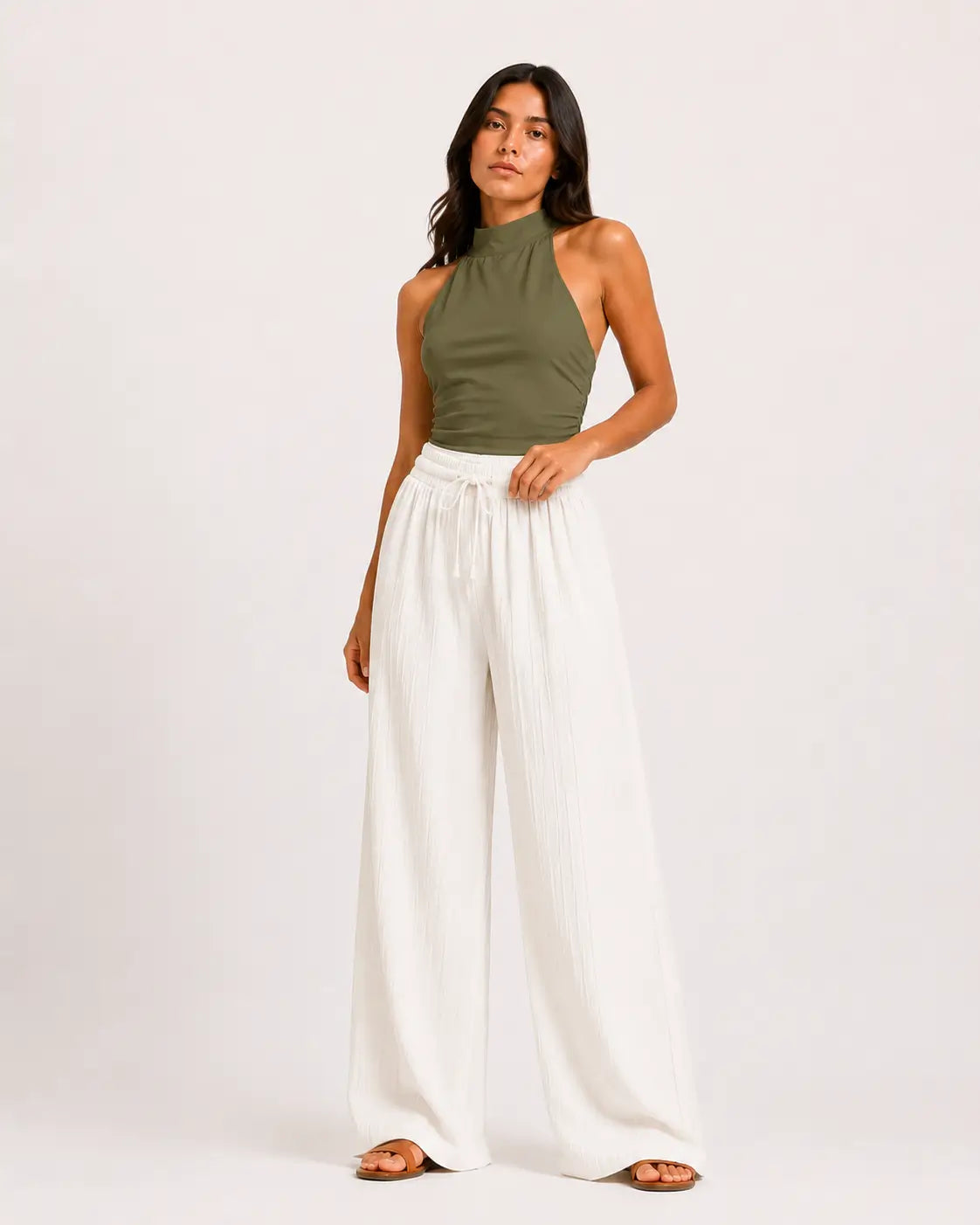 Evordia Olas - Pantalón Palazzo Plisado