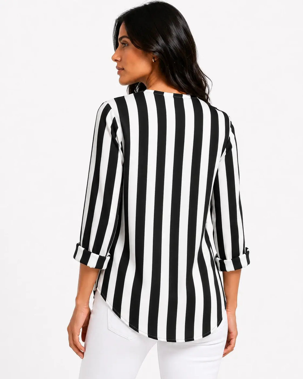 Evordia Líneas - Camisa de Rayas con Cuello V Elegante
