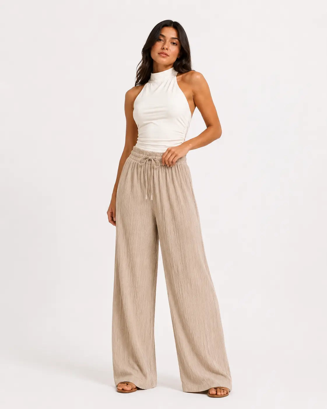 Evordia Olas - Pantalón Palazzo Plisado